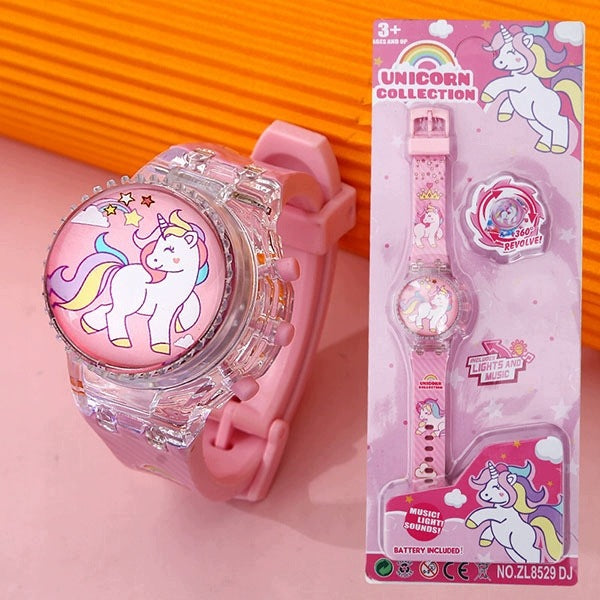 children's watch ROTATING for girls UNICORN unicorn MUSIC LIGHT Brand Jelly Pens