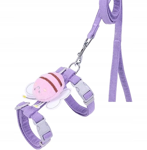 collar, leash, harness, adjustable cat harness, bee, lilac, size M