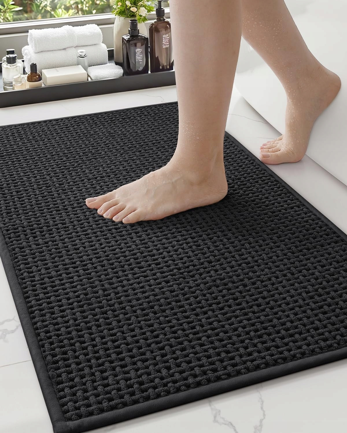 color g Bathroom Rug 44x75 cm black anti-slip Absorbent Microfiber