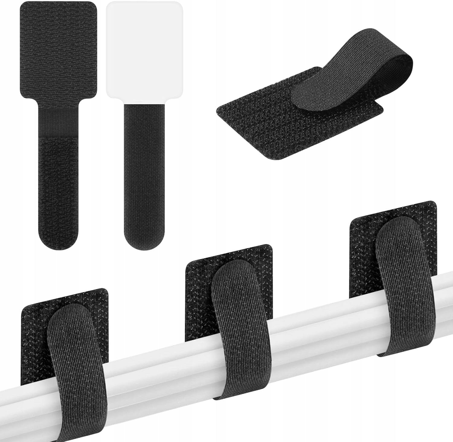 Savarankiškai lipnios juodos Velcro kabelių juostelės, 36 vnt.