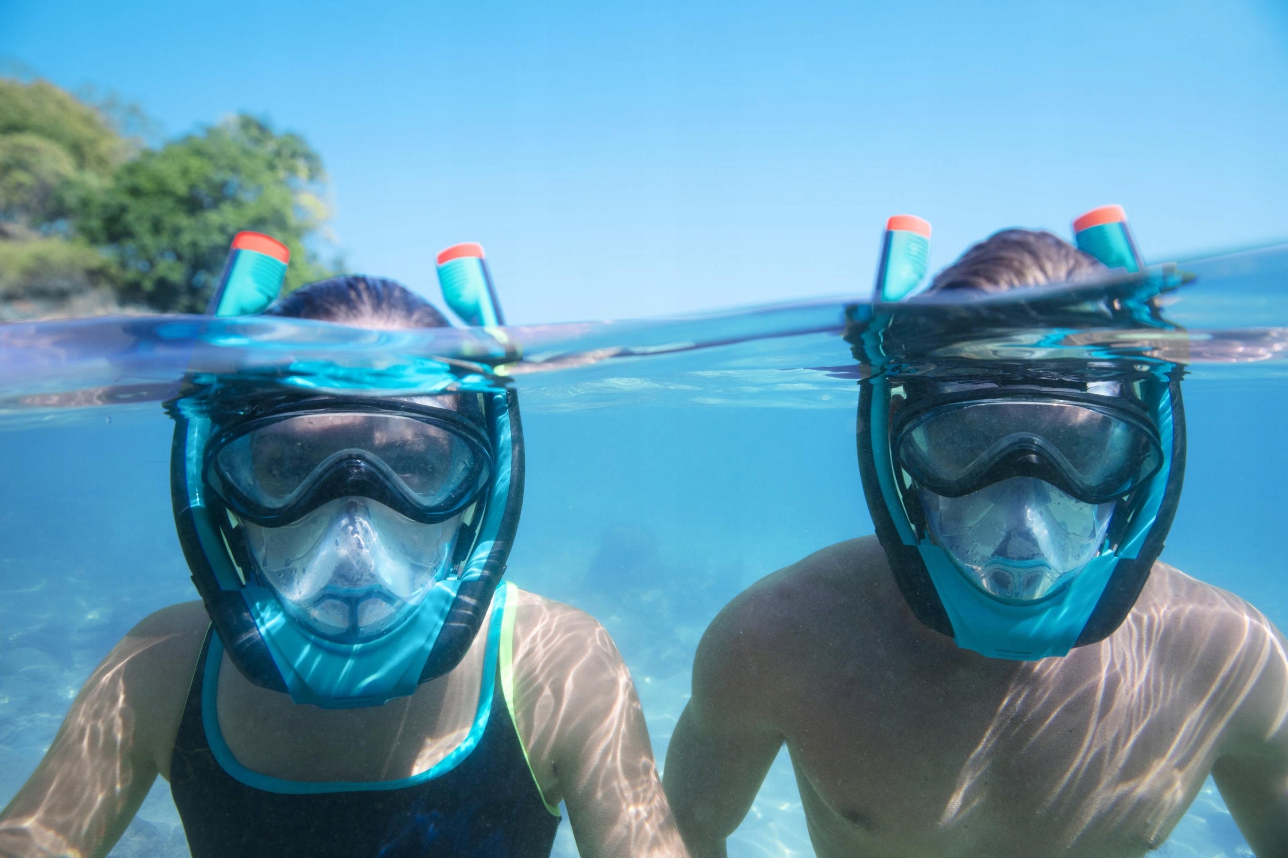 diving mask with 2 tubes S/M Color blue