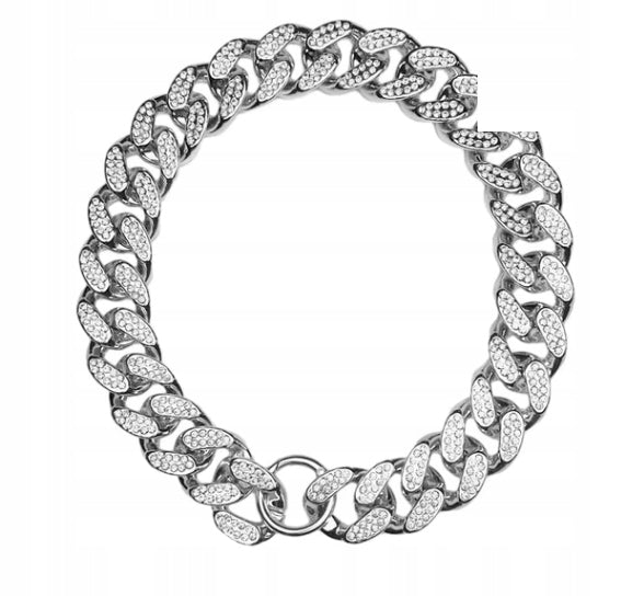 dog collar decorative necklace plastic diamond chain silver 30cm