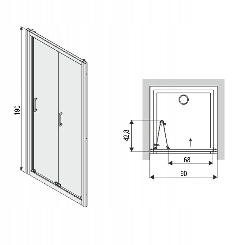 Duschtür zur Nische Sanplast TX DL/TX5b 90er Jahre, Profil silber glänzend, Klarglas W0 