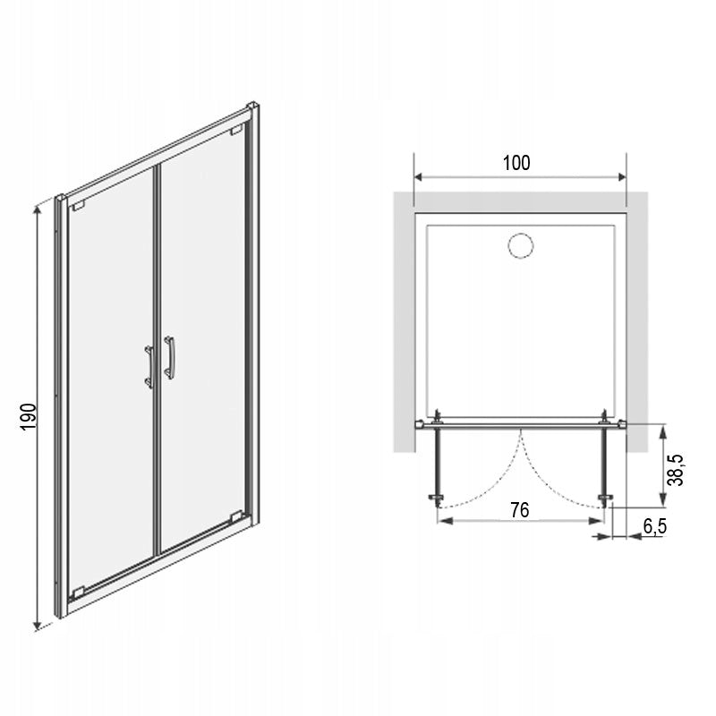 Duschtür zur Nische Sanplast TX DD/TX5b 100s, Profil silber glänzend, Klarglas W0 