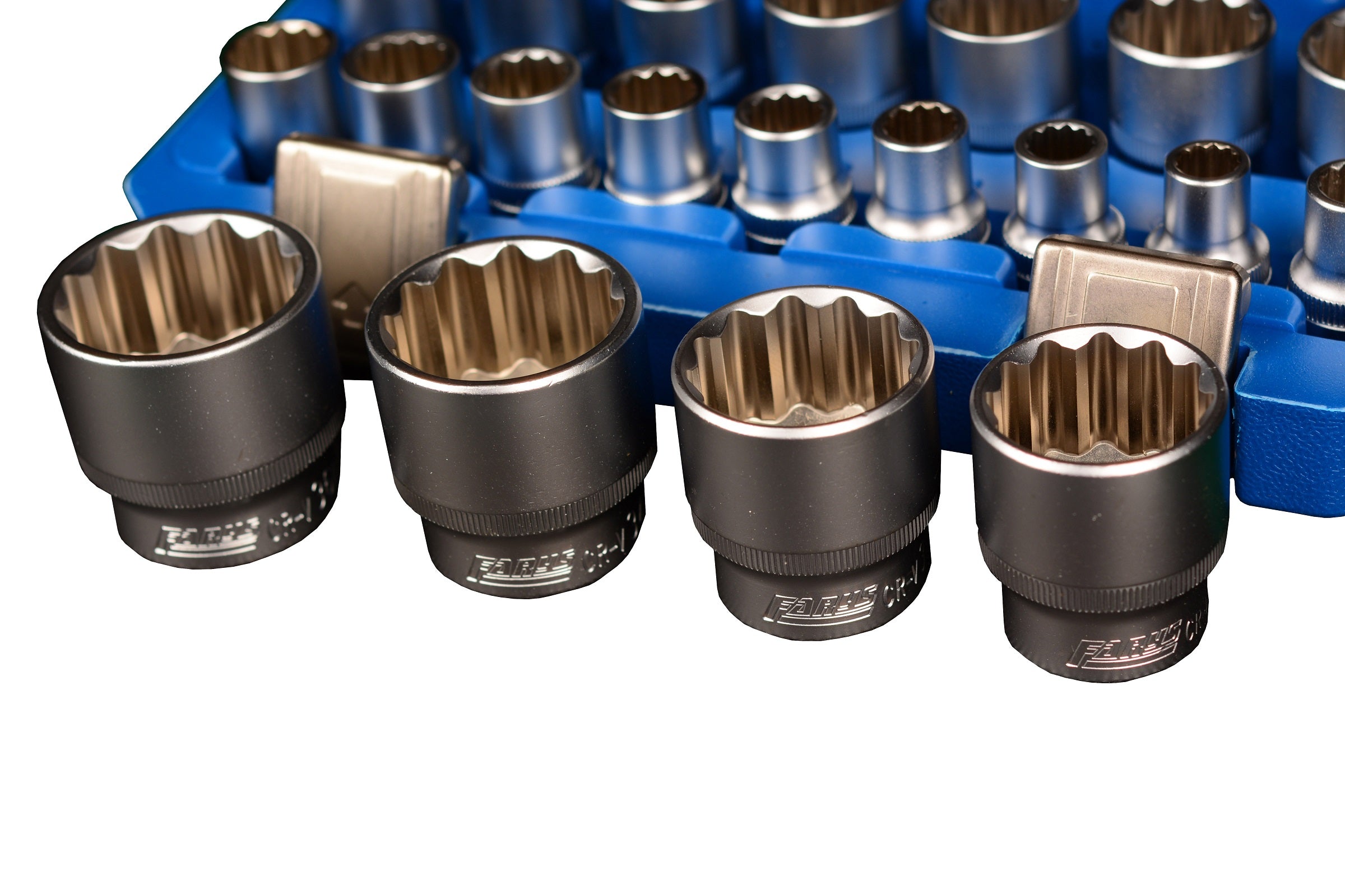 Galvučių rinkinys Farys 1/2", 12-kampės, 8–36 mm, 21 vnt., CrV