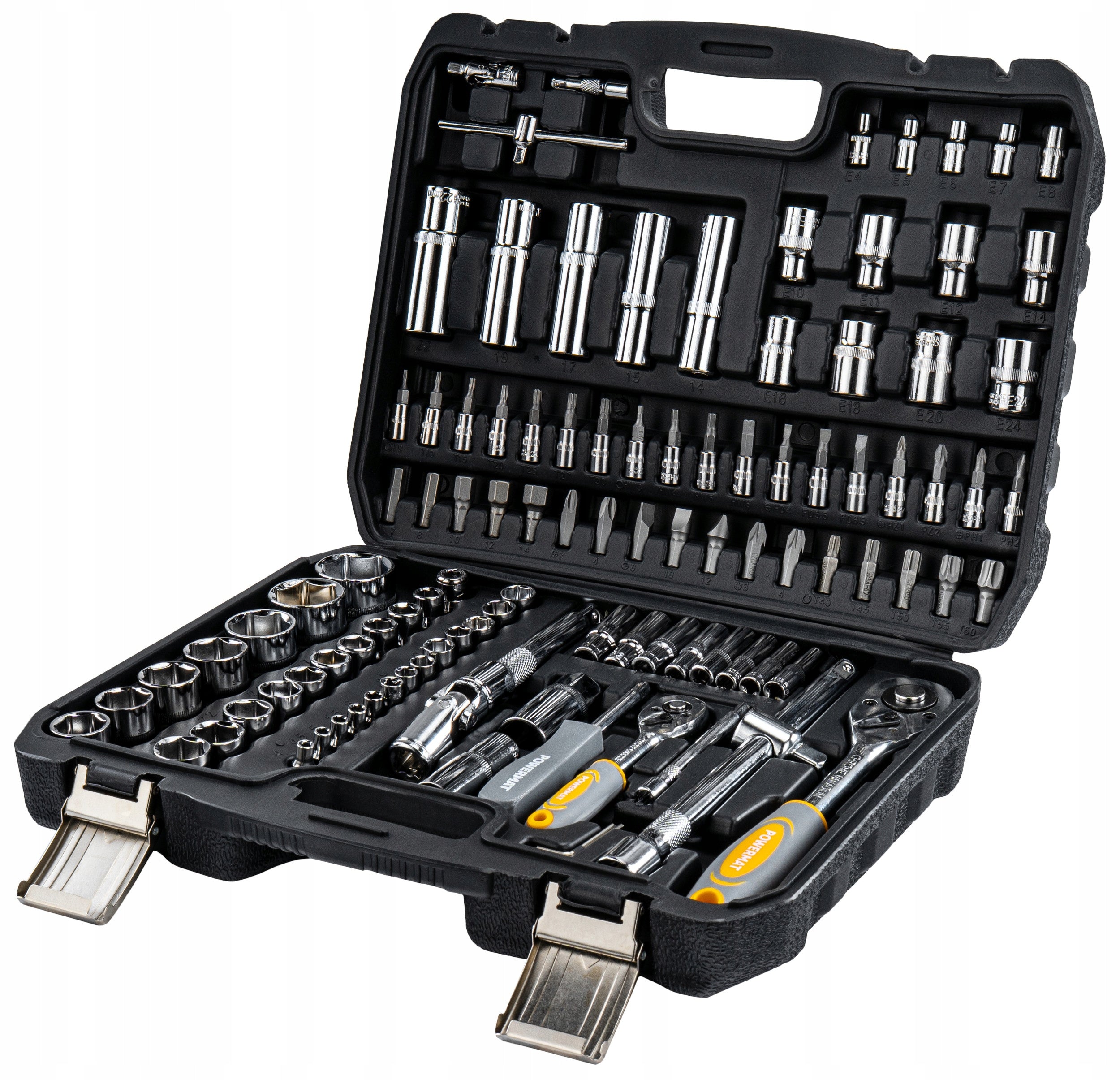 Galvučių rinkinys 108 vnt., 1/2" ir 1/4", CrV, dėklas