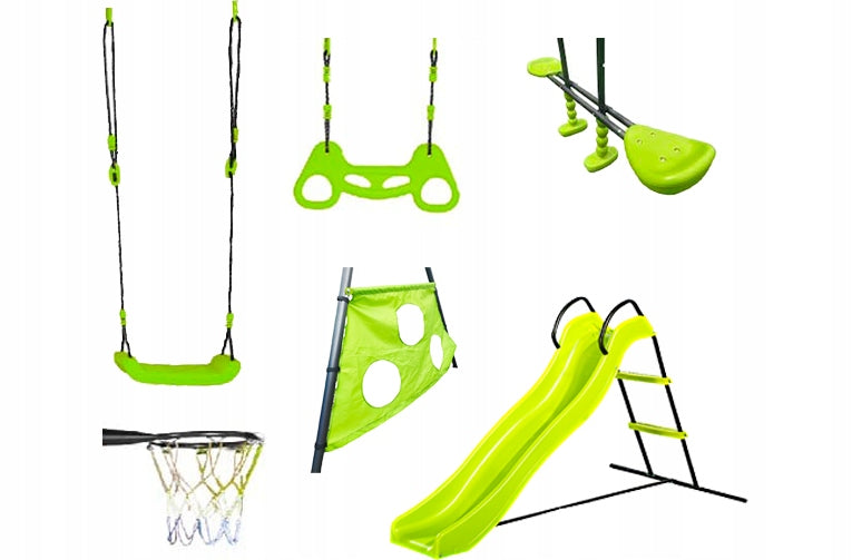 Vaikų sodo žaidimų rinkinys Square Toys Deluxe Max su trapecijos formos sūpynėmis ir čiuožykla