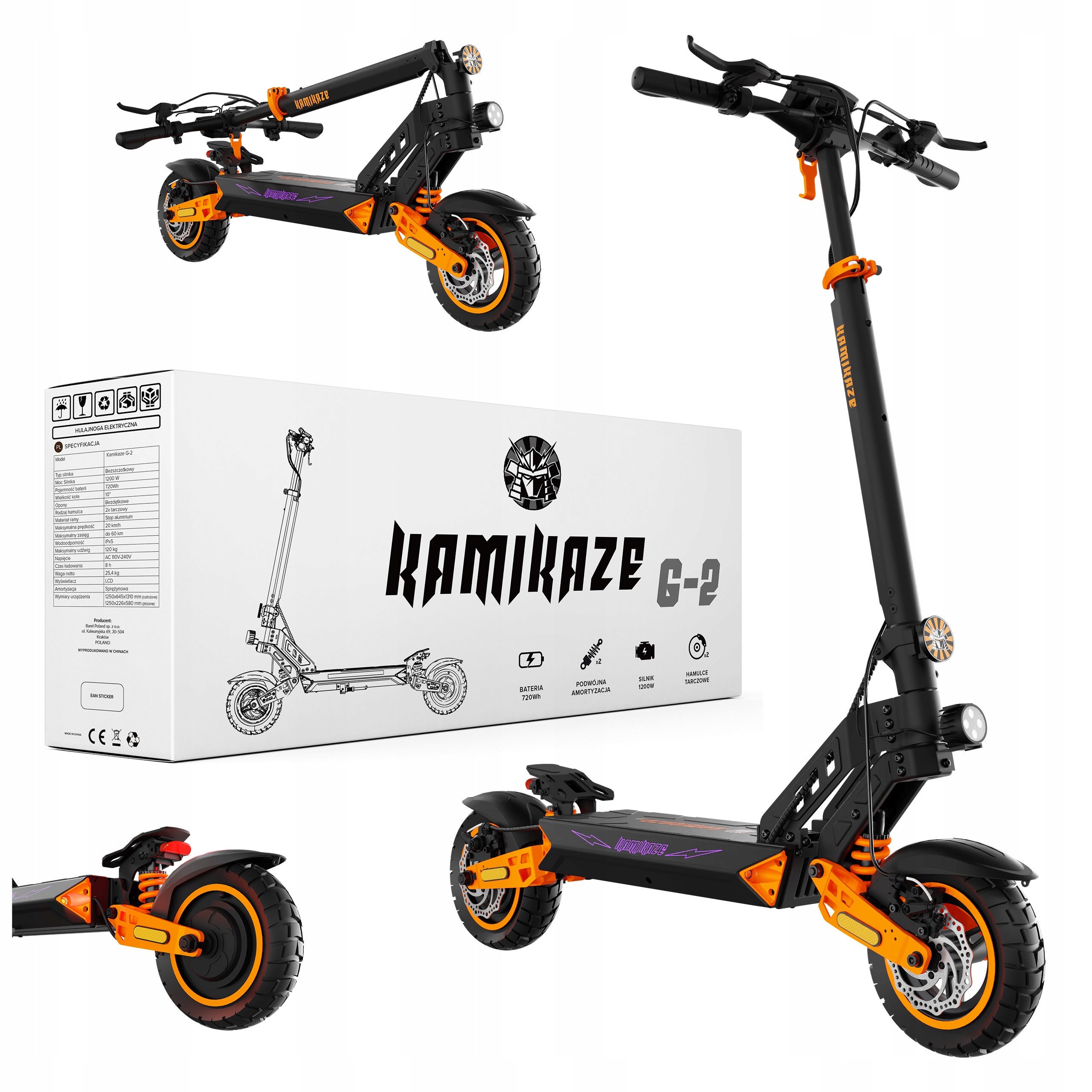 electric scooter Kamikaze G2 1200W 20KM/H 740 Wh 60HP turn signals