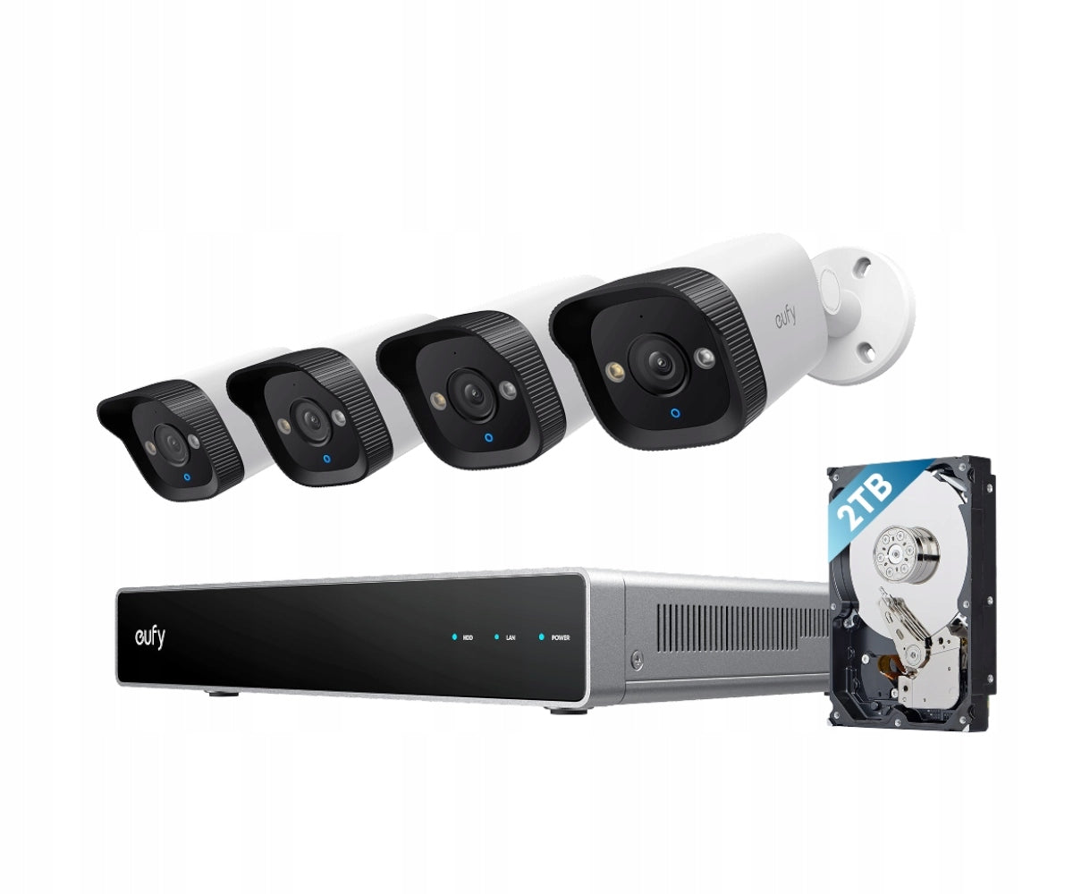 eufy NVR Security System E40 4K 122° IP67 POE + NVR + 2 TB Drive