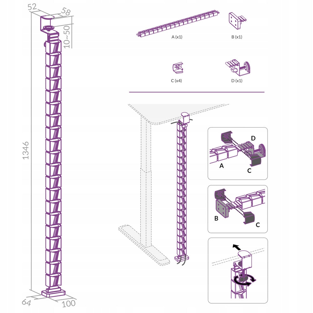 Laidų organizatorius Spacetronik, 130 cm, su tvirtinimo laikikliu