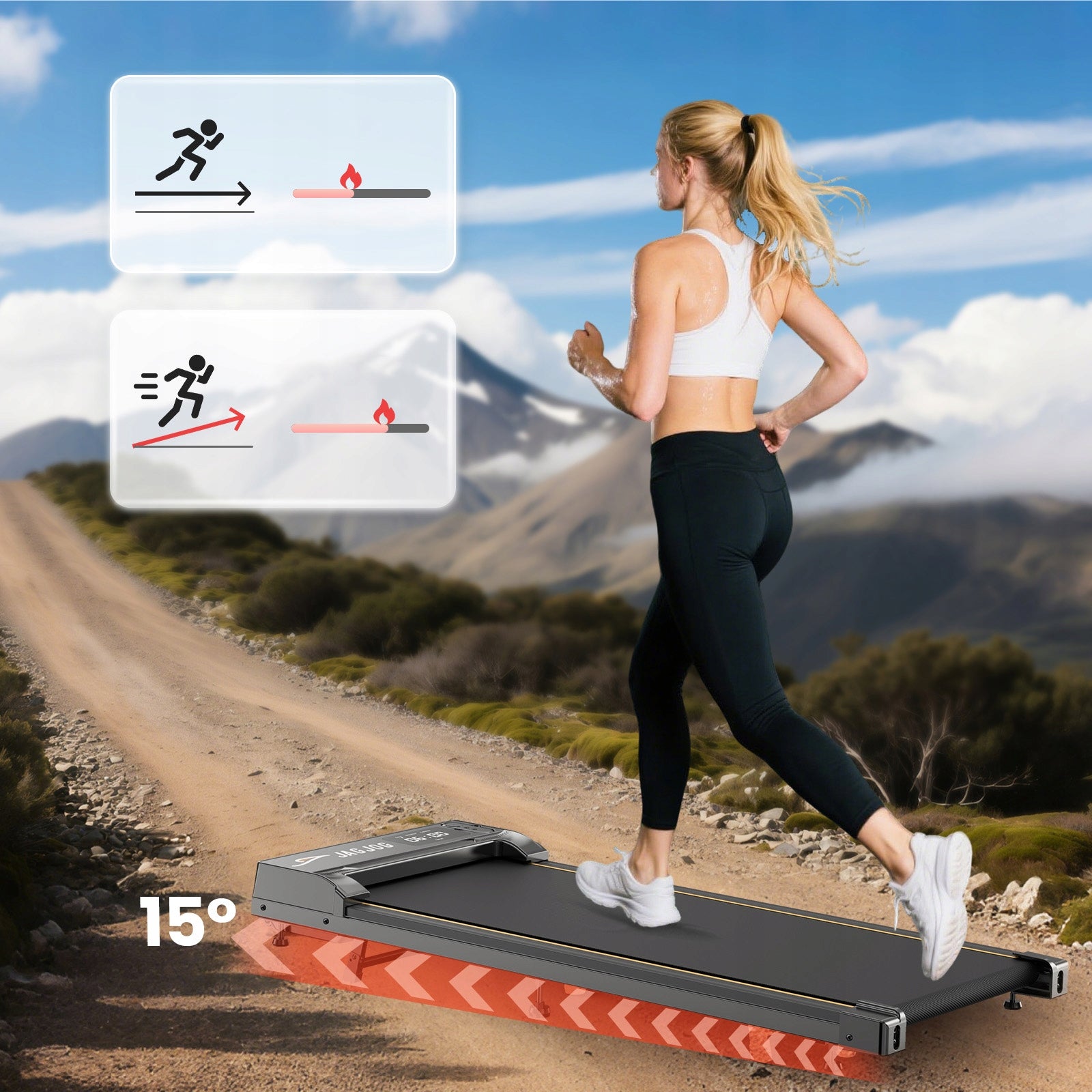 Bėgimo takelis namams T31, 1–6 km/val., 15° nuolydis, su nuotolinio valdymo pultu