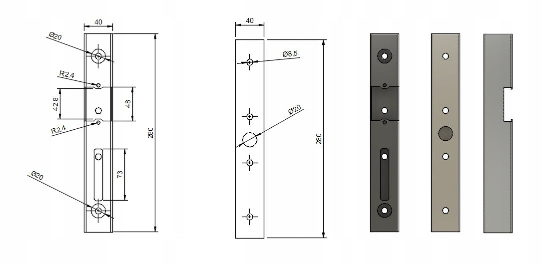 Cinkuota elektrinė spyna vartų stulpui, 280 mm