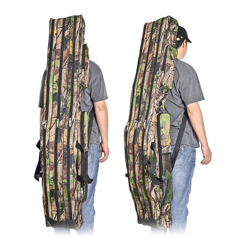 Žvejybos meškerių dėklas, 150 cm, 3 sluoksnių, 5 kišenės, sulankstomas