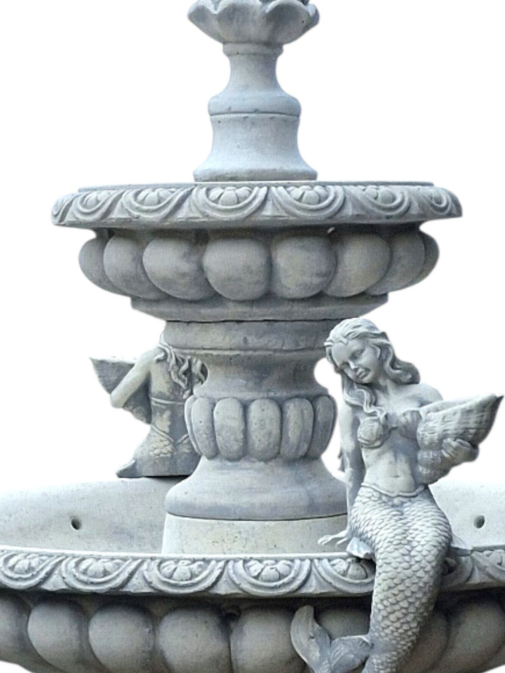 Bilbao Garden Fountain with Mermaid White Concrete Conglomerate Figure Ag-Bet