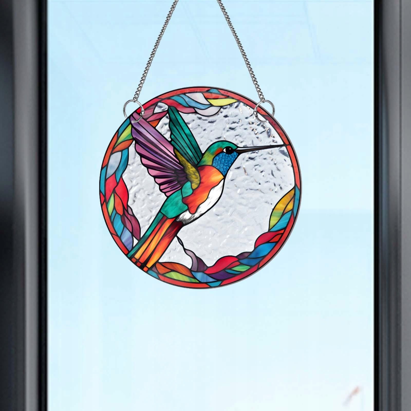 Stained Glass Window Hanging Decor Bird Hanging Ornament for Door Style B