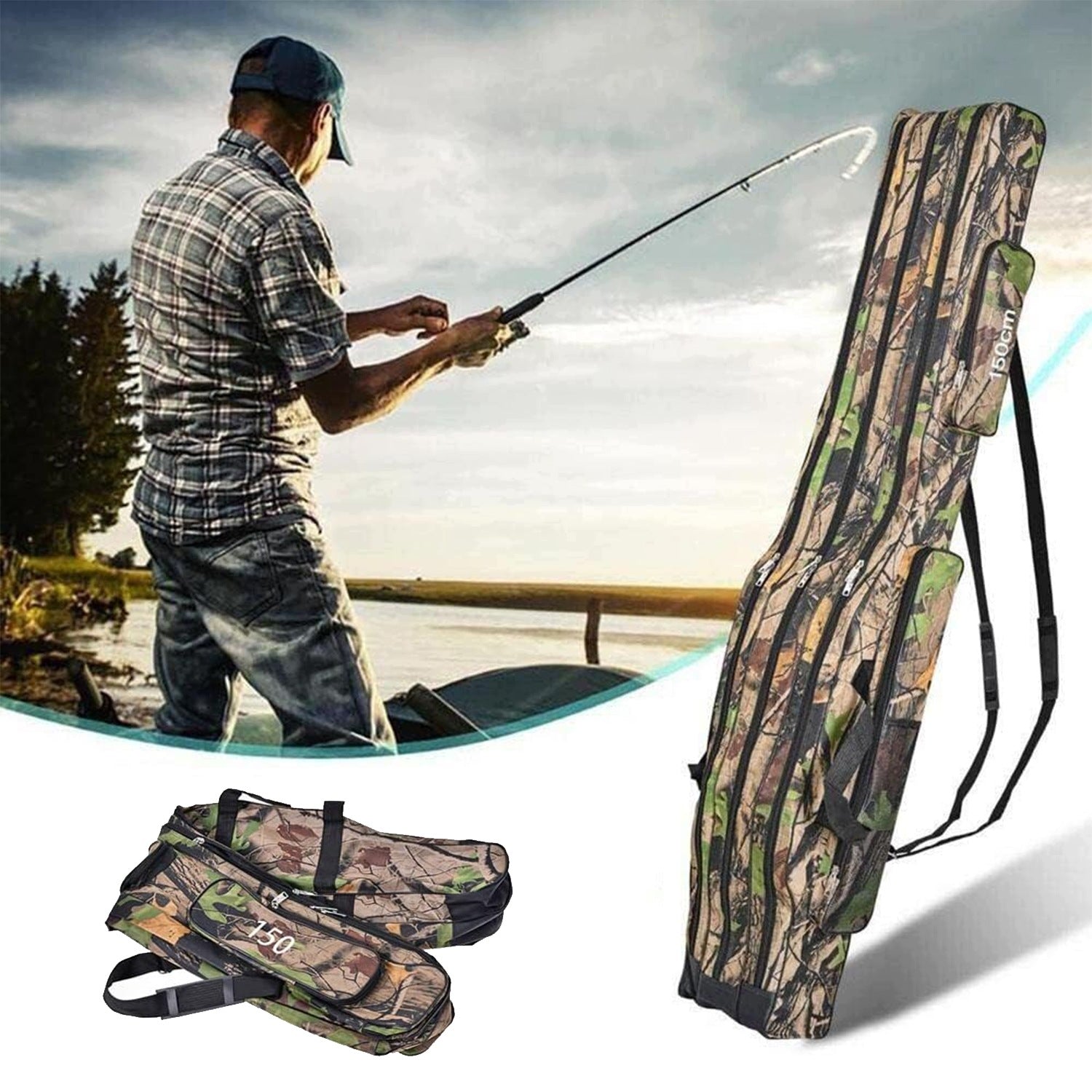 fishing cover waterproof bag rod case 3 compartment 150cm Packaging status original