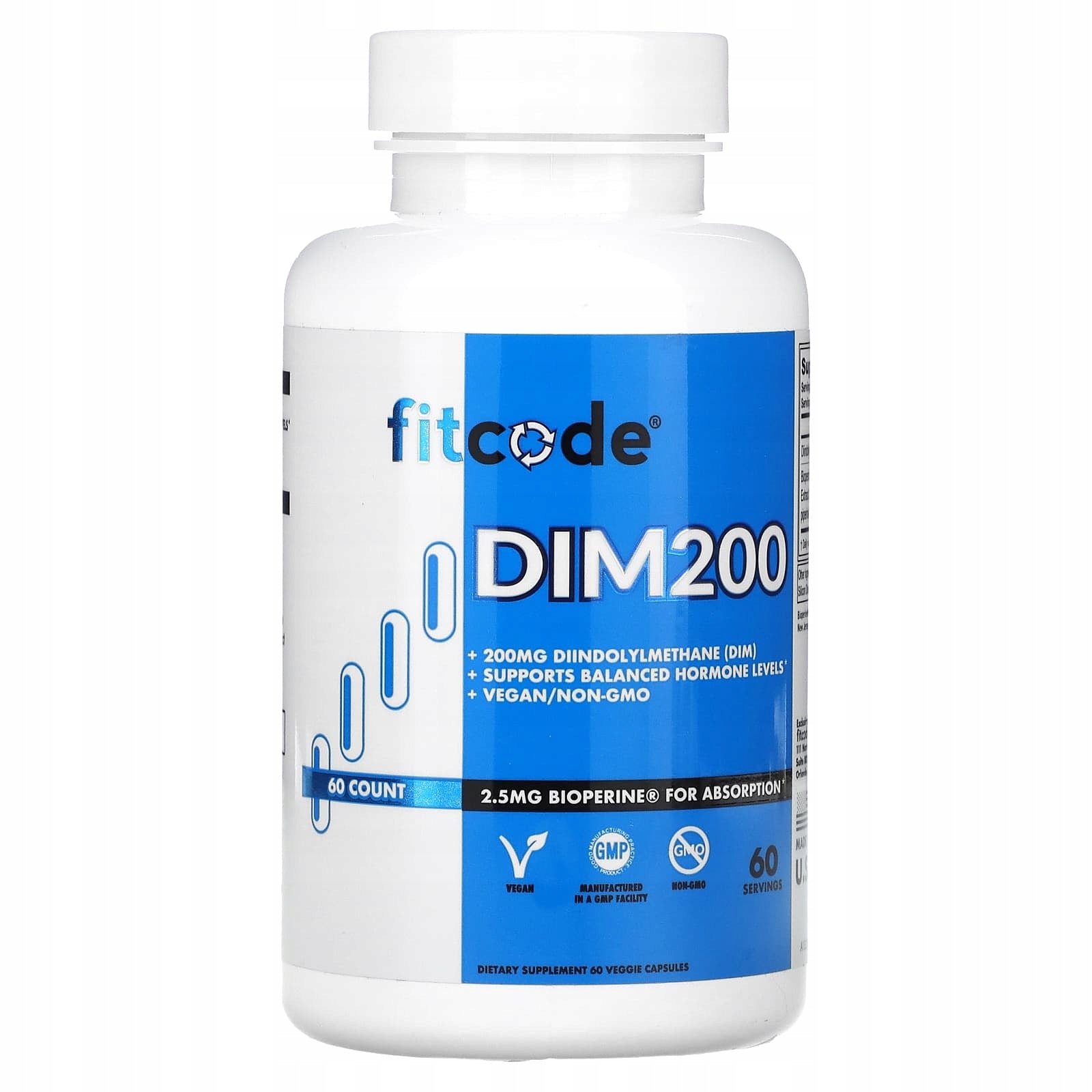 fitcode, DIM200, diindolylmethane (DIM), 200 mg, 60 vegetable capsules