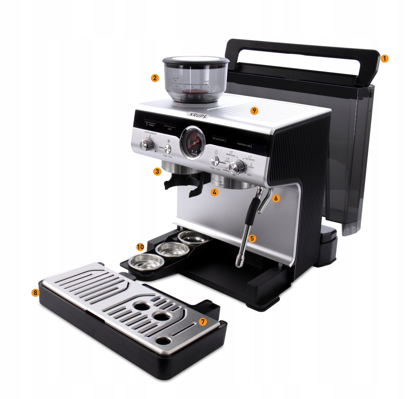 flask coffee maker with grinder KRUPS Precision+ XP804T 15 bar EAN (GTIN) 3016661178900