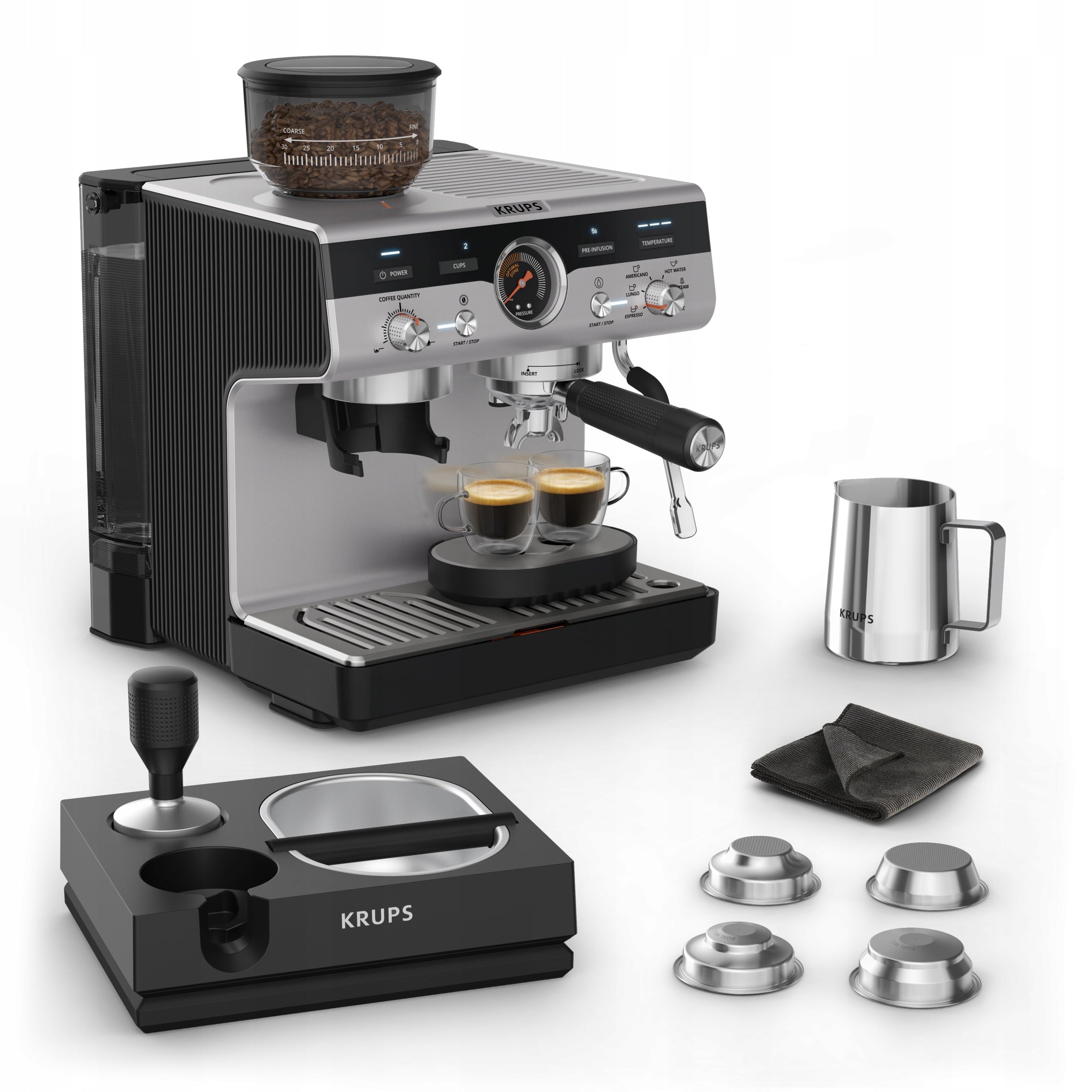 flask coffee maker with grinder KRUPS Precision+ XP804T 15 bar