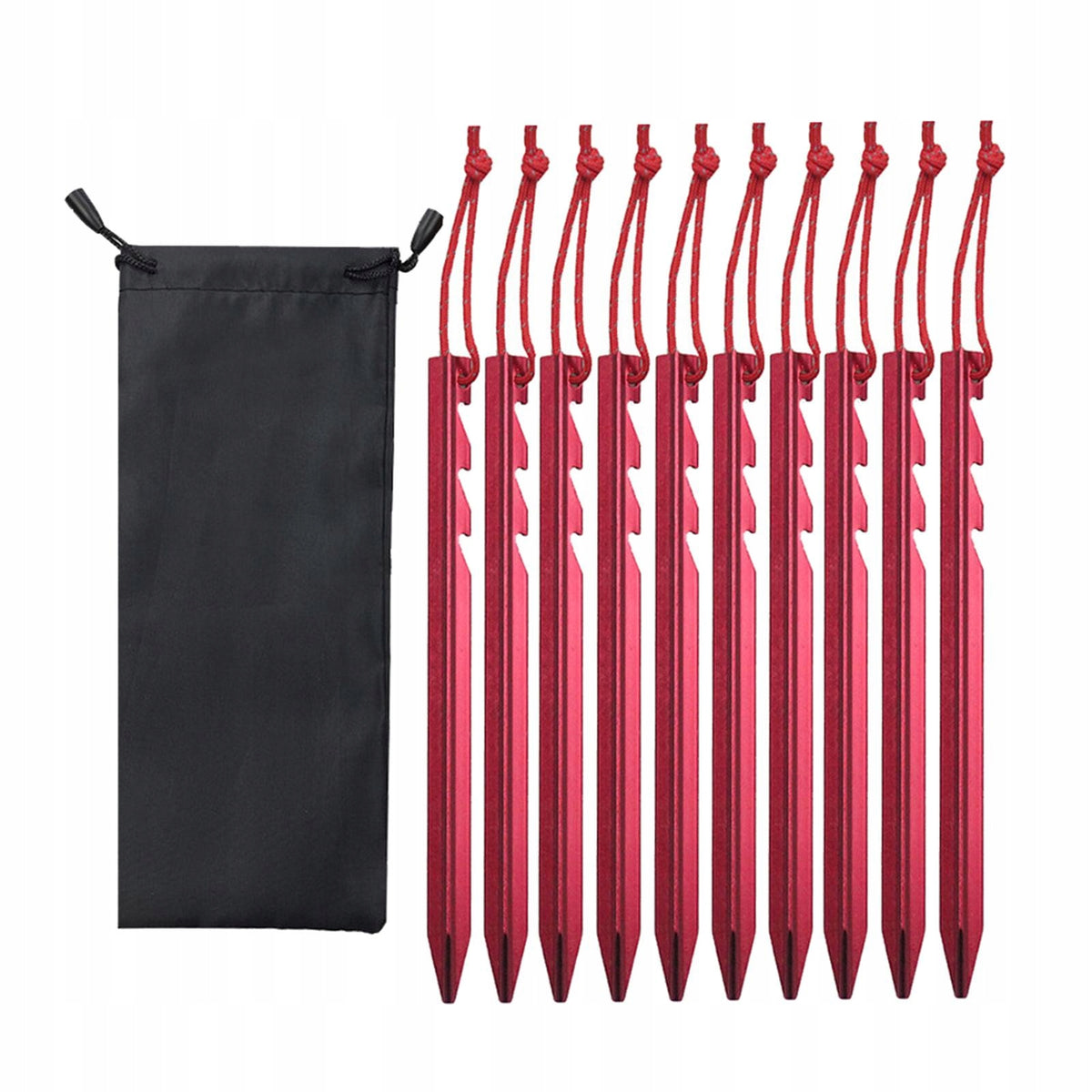 fold Tent Stakes with Reflective Pull Ropes, Unbreakable Grounding Red