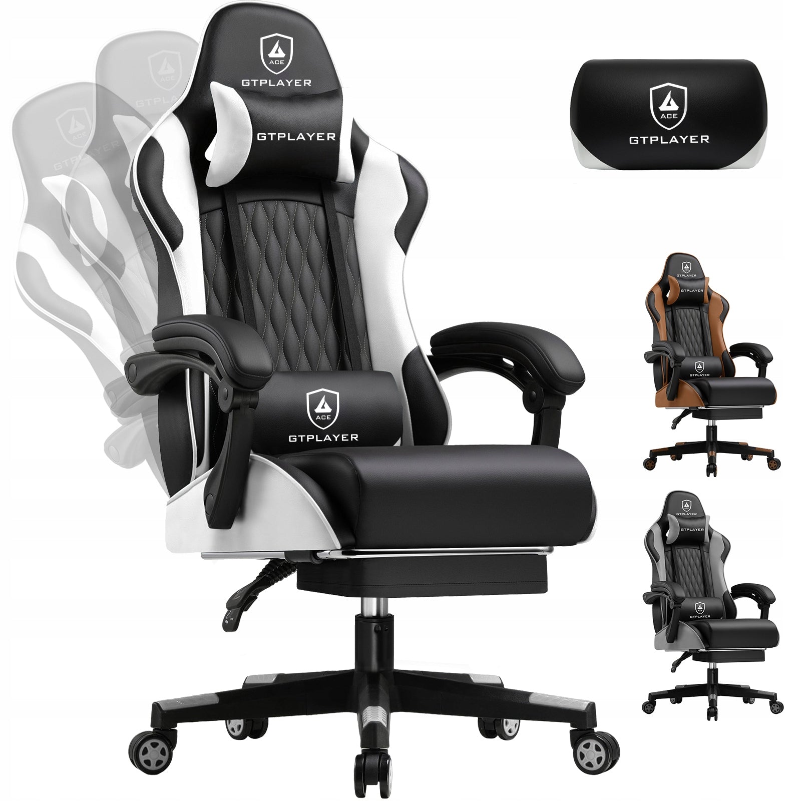 gaming chair footrest headrest lumbar support