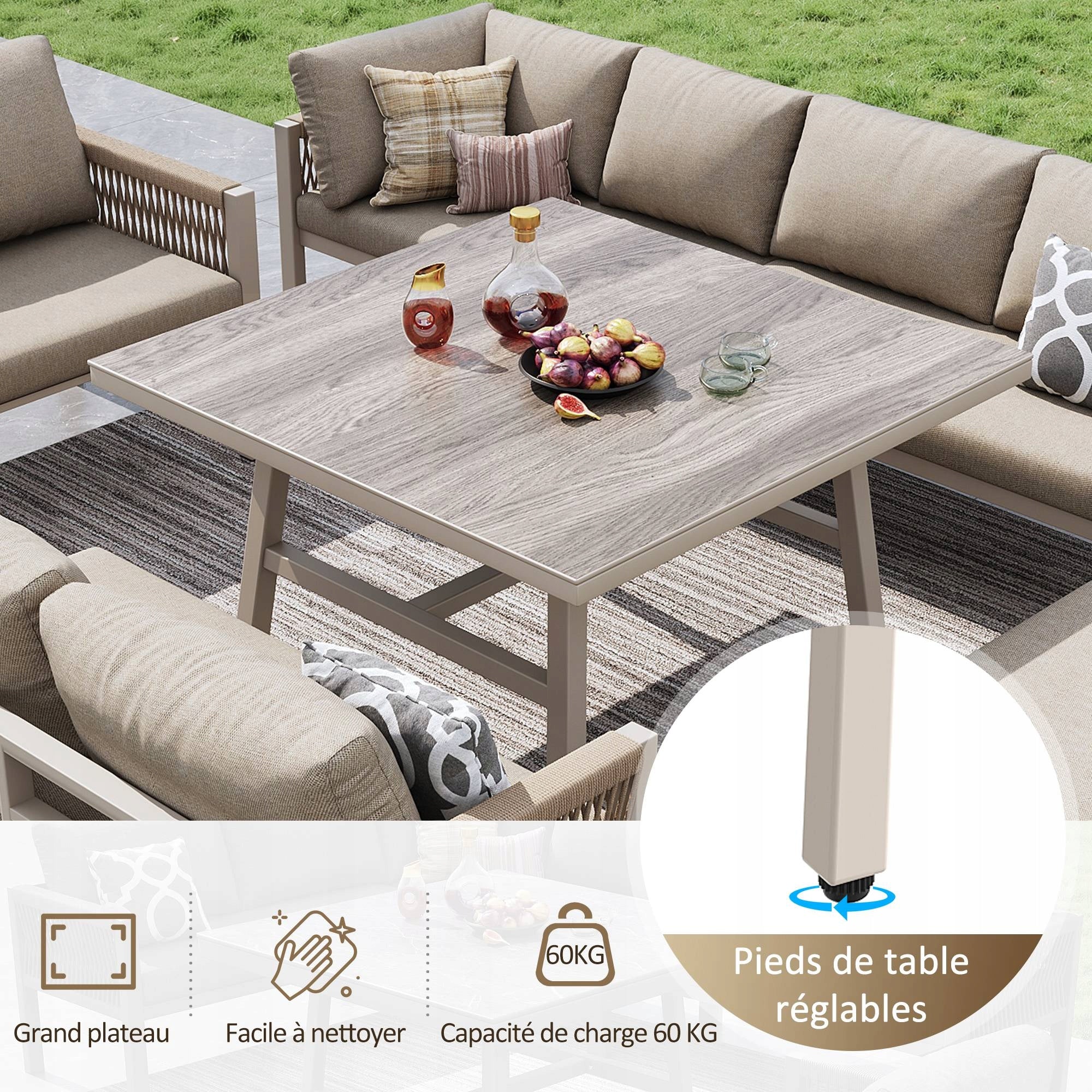 garden furniture set corner 8 people table glass beige terrace garden Number of items in the set 4