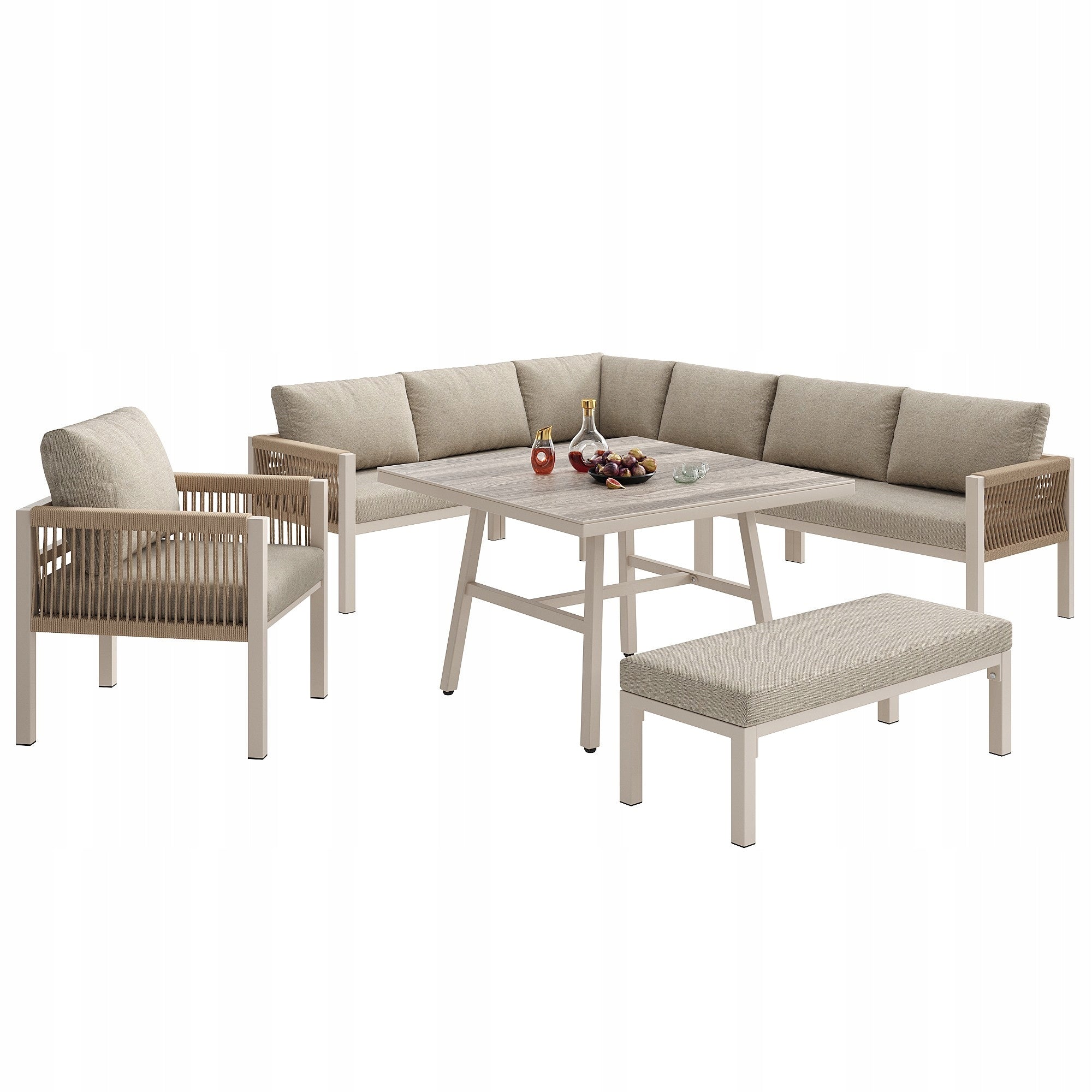 garden furniture set corner 8 people table glass beige terrace garden Packaging status original