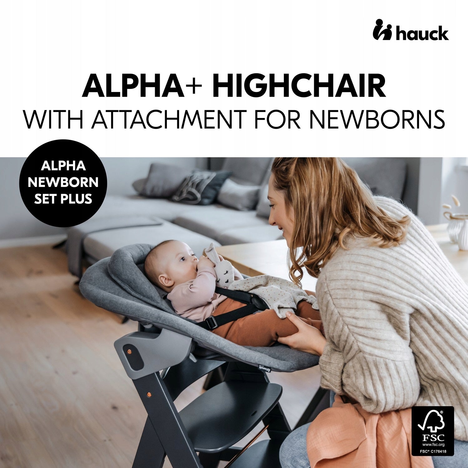 hauck set high chair with lounger Alpha Plus Dark Grey Color shades of gray and silver