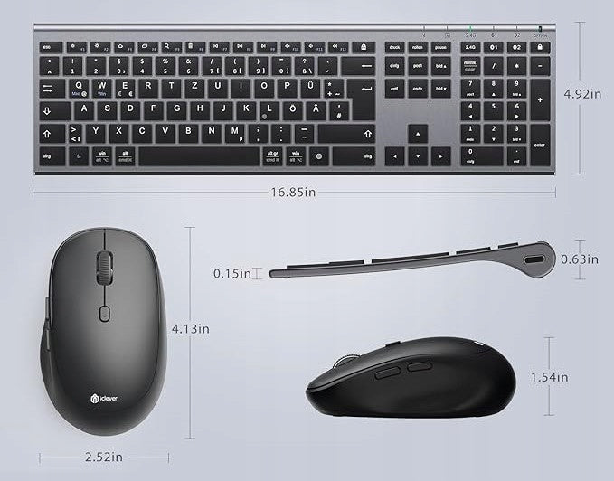 iClever Wireless Keyboard and Mouse 2,4G QWERTZ German - Grey Packaging status original
