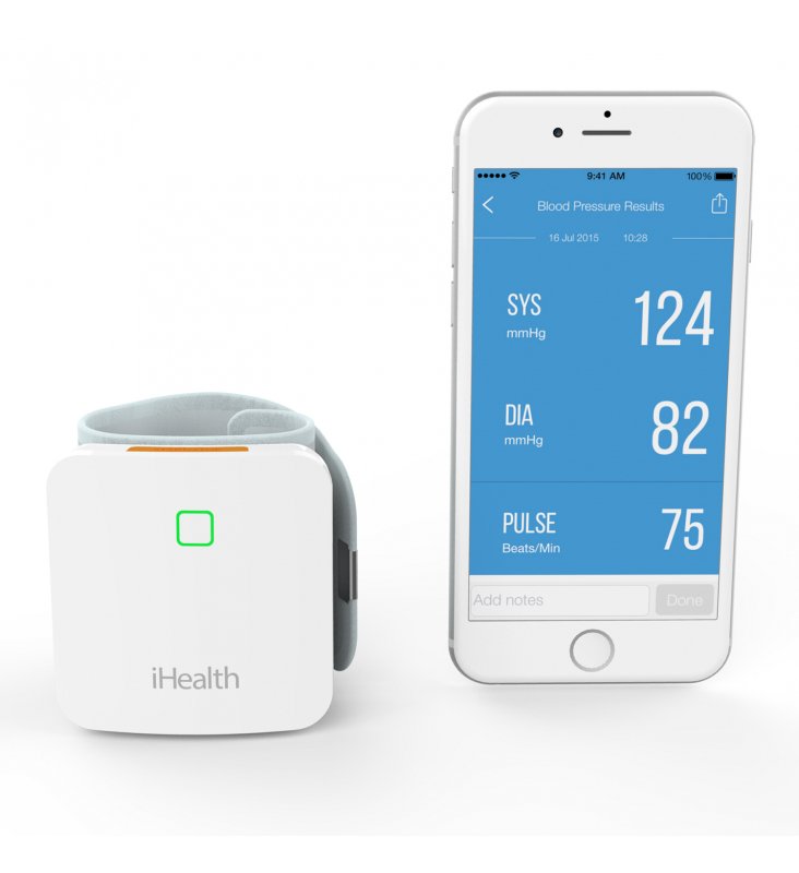 iHealth Sense BP7 electronic wrist blood pressure monitor for pressure measurement.
