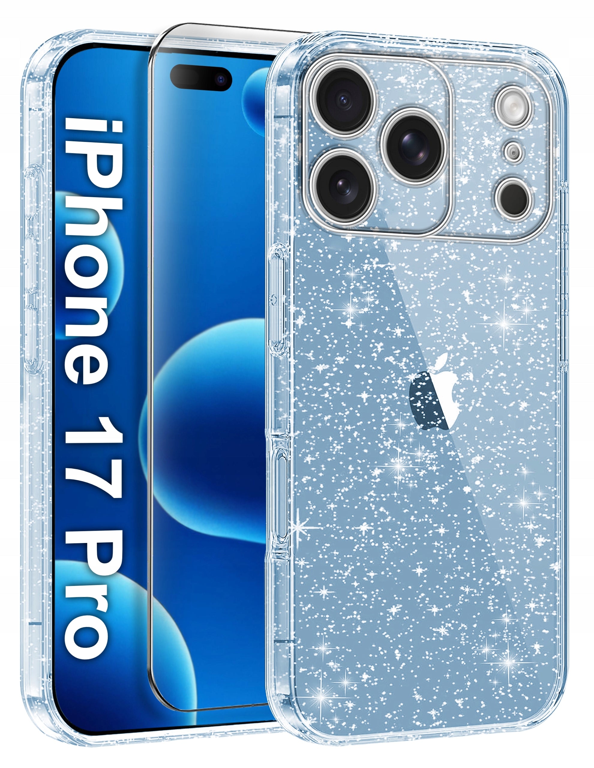 iPhone 17 Pro Case CLEAR GLITTER GLOSSY SHIMMERING + 9H GLASS