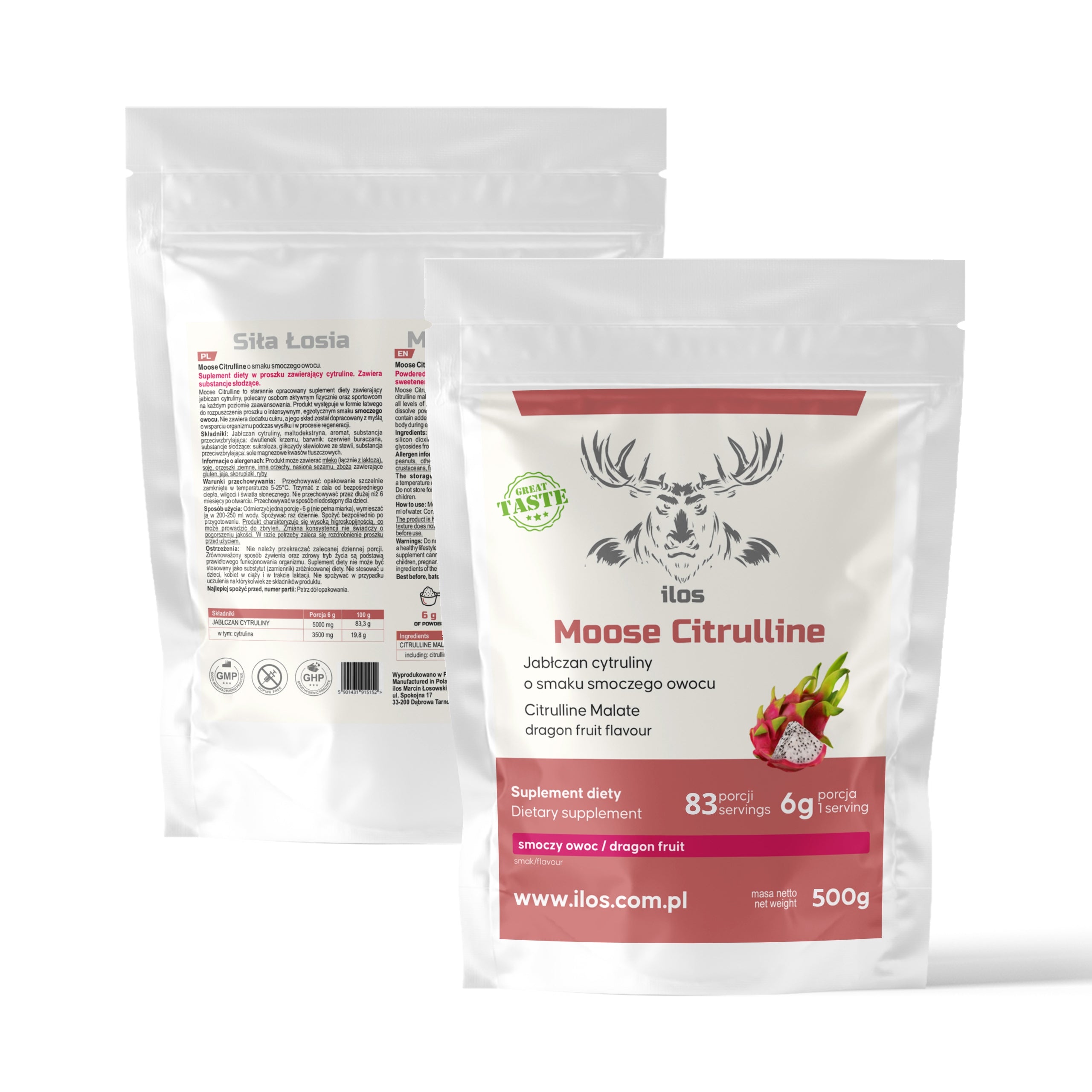 ilos MOOSE CITRULLINE 500g 0,5 kg DRAGON FRUIT Expiration date at least 1 year from the date of purchase