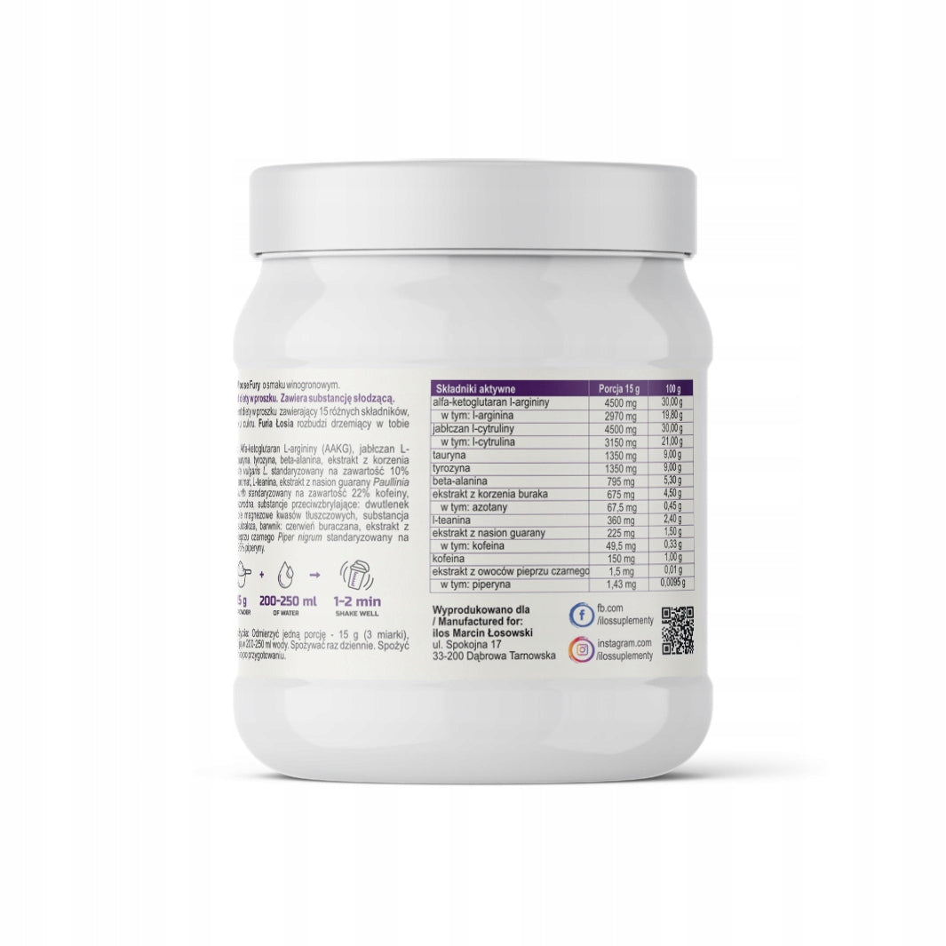 ilos MOOSE FURY ELK FURY PRE-WORKOUT PRE-WORKOUT 400g GRAPE Expiration date at least 1 year from the date of purchase