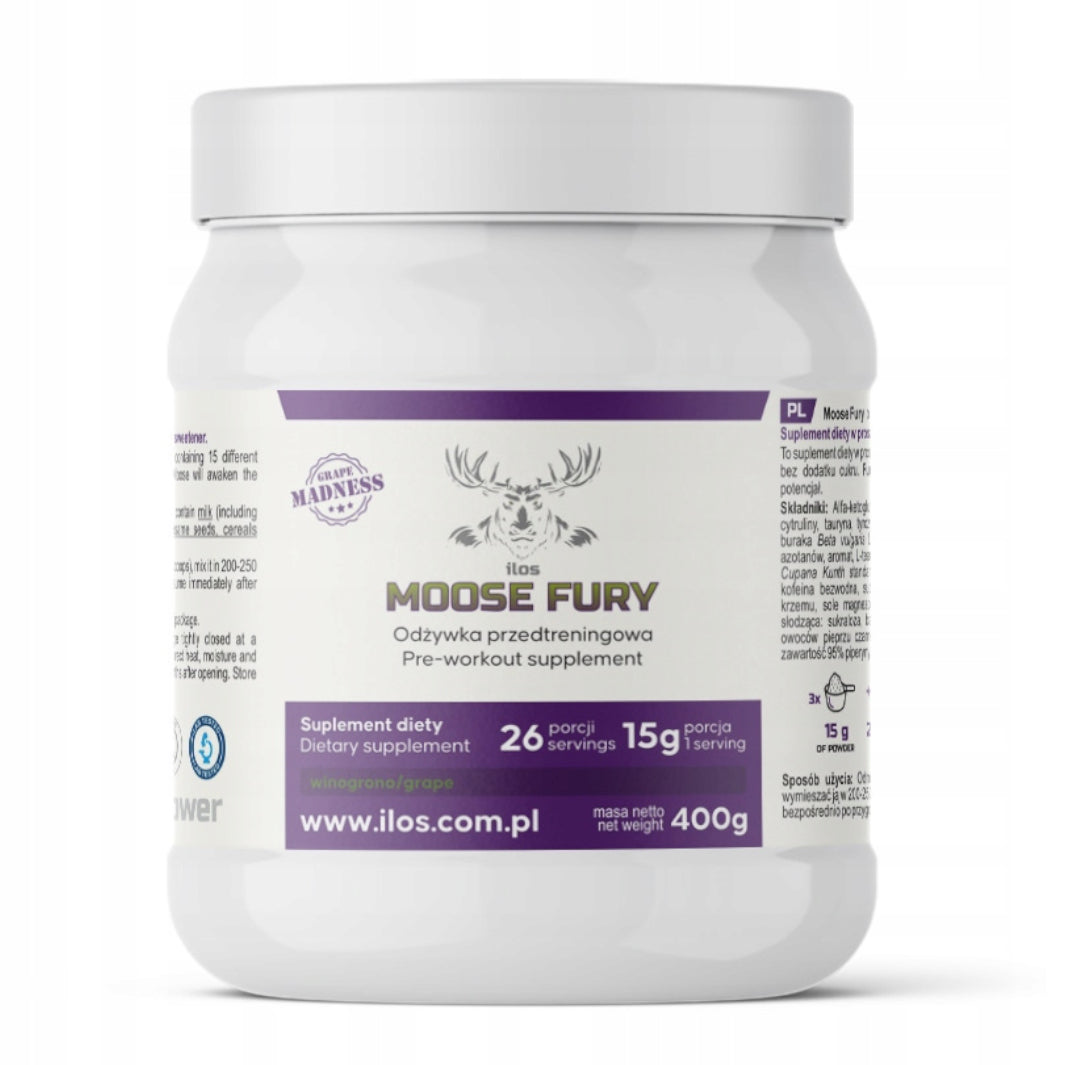 ilos MOOSE FURY ELK FURY PRE-WORKOUT PRE-WORKOUT 400g GRAPE