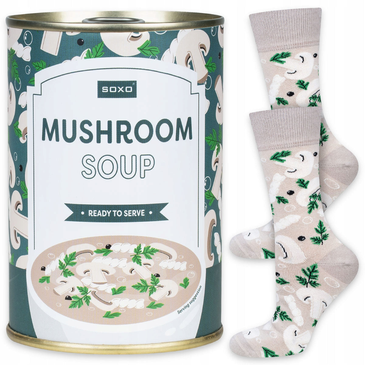 Herrensocken in einer Dose Sox-Pilzsuppe aus der Dose 