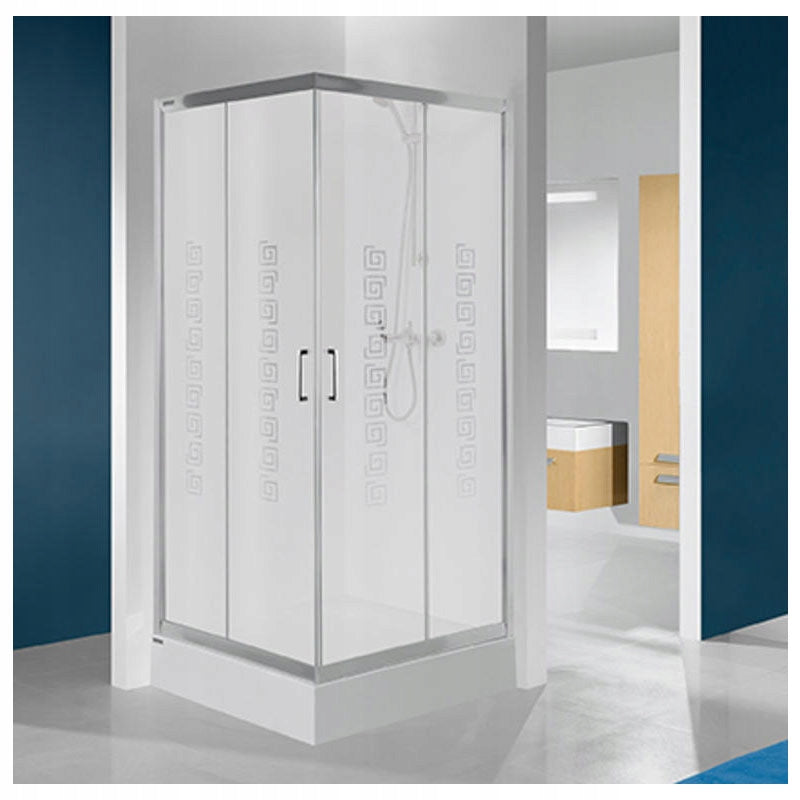 Eckduschkabine Sanplast TX KN/TX5b 80er Jahre, Profil silber glänzend, transparentes Glas W0, mit Wanne 