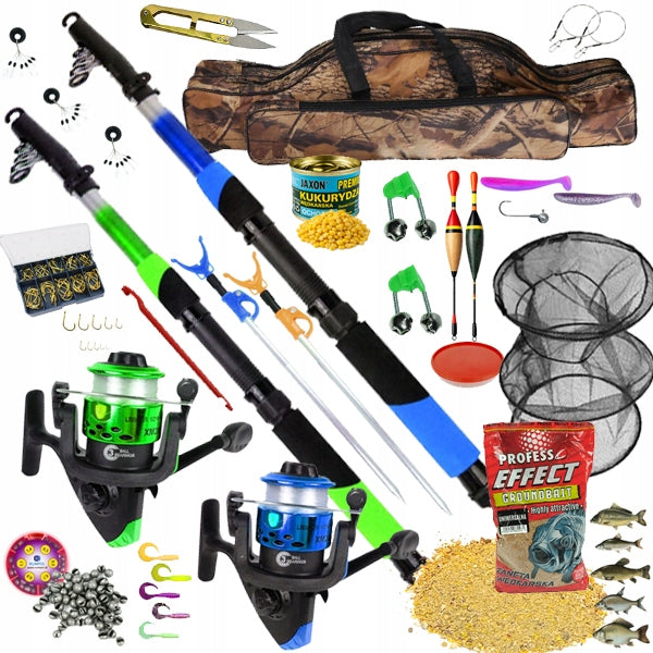 large FISHING SET 2x Fishing Rod 2,4m 2x Reel BAIT ACCESS JAXON z103