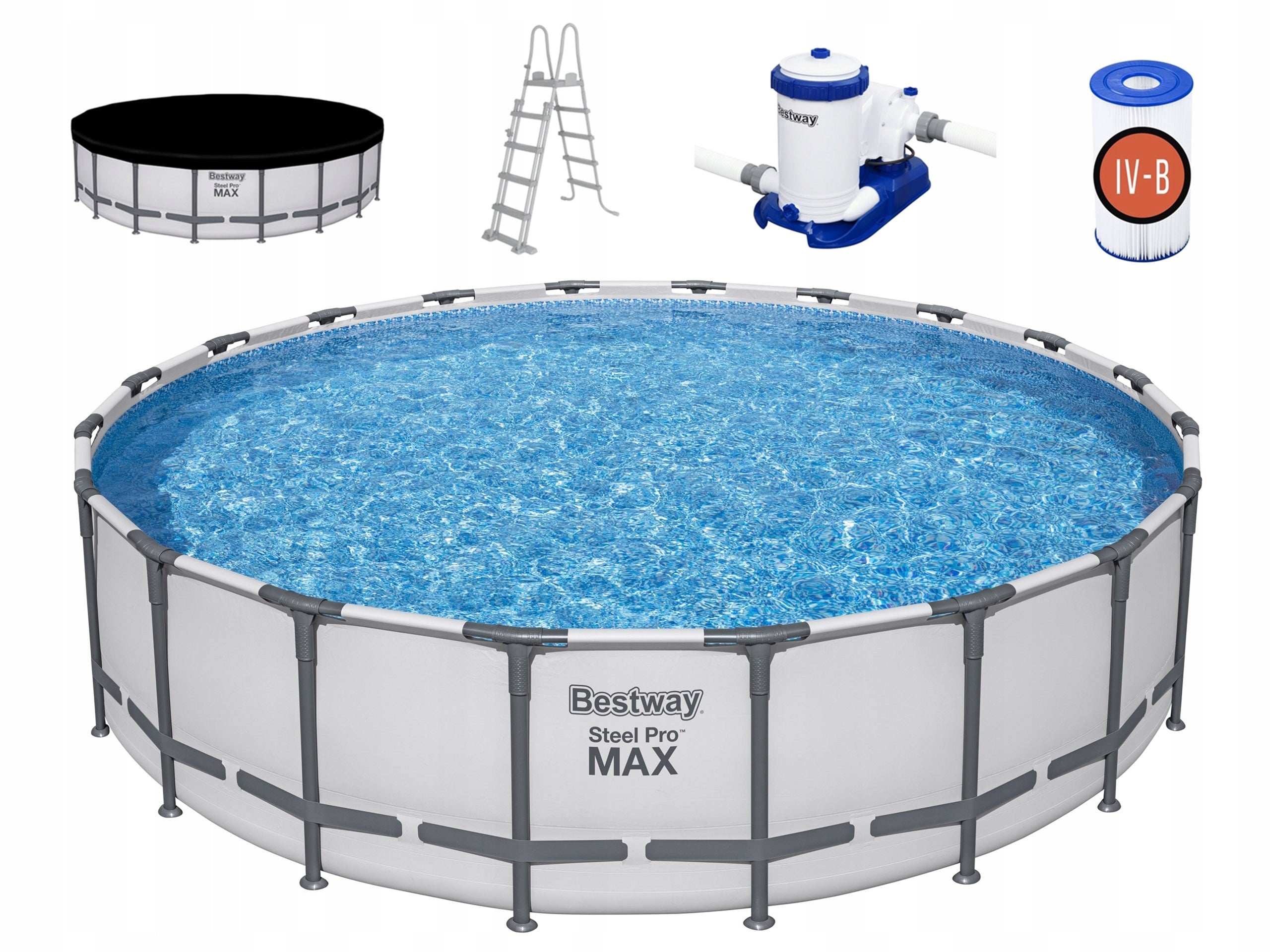 large GARDEN POOL round Bestway 610/132 cm 20FT set ladder pump Series Steel Prom Max
