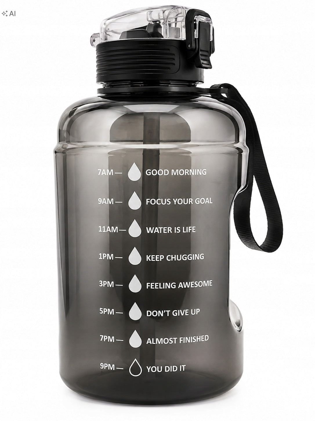 livarno 2L Motivational Bottle/Bidon with Handle and Straw – Large Bottle