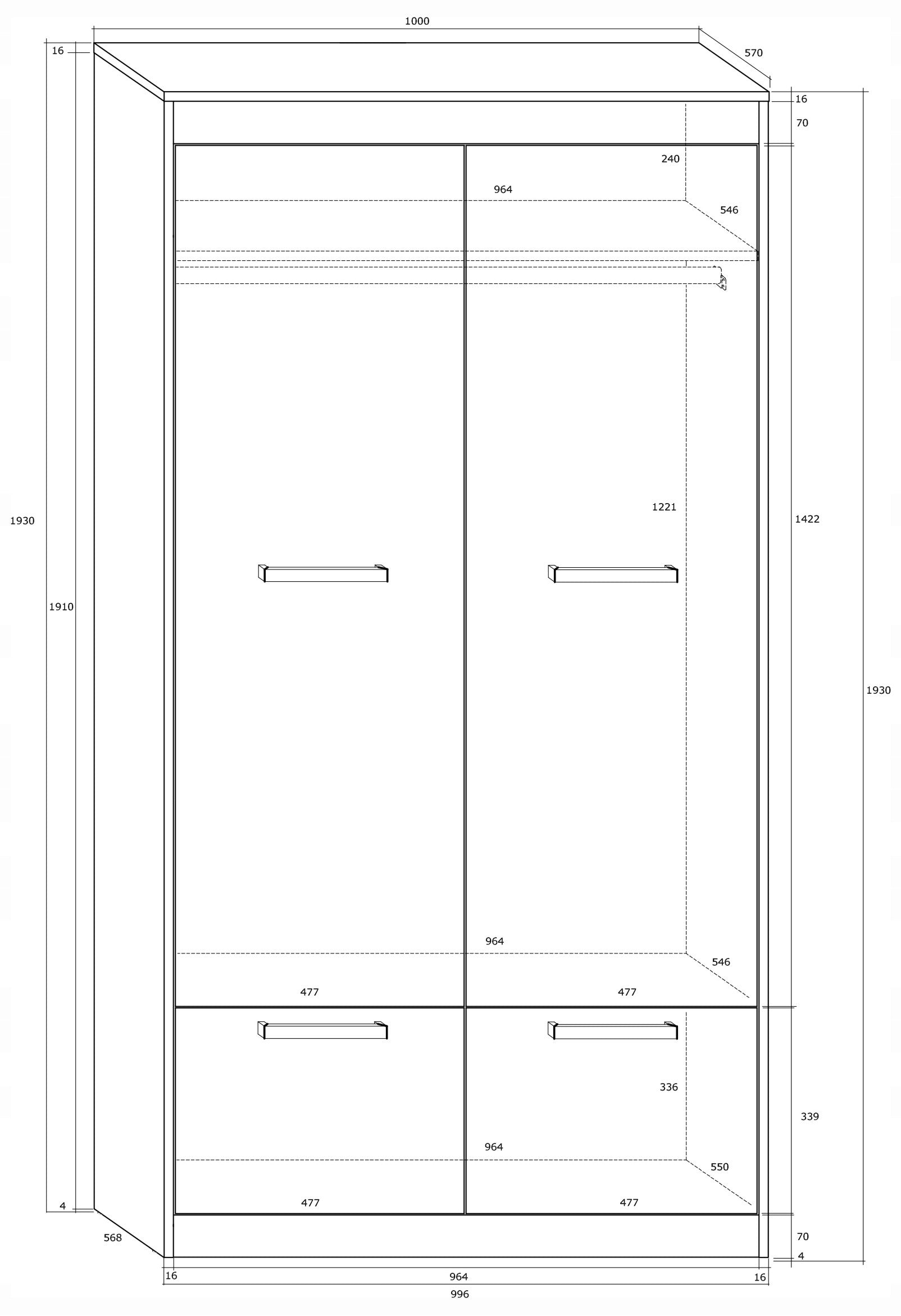 Schrank Meblocross Maximus 4D, Eiche/Weiß 