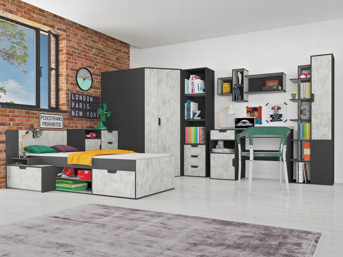 Bett Nano 13, 90x200 cm, Farbe Grau/Eiche 