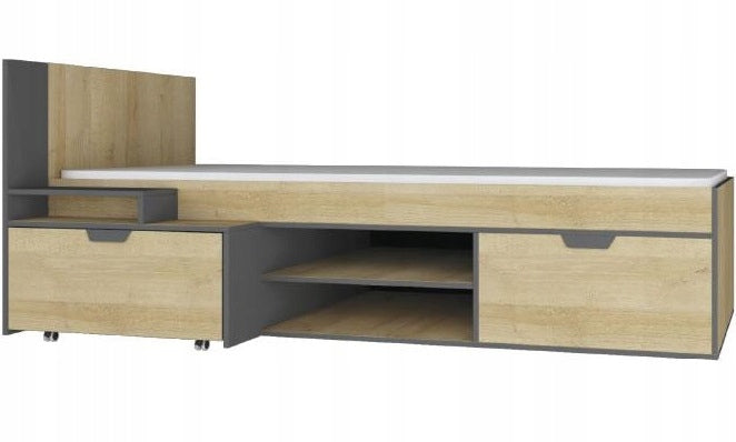 Bett Nano 13, 90x200 cm, Farbe Grau/Eiche 