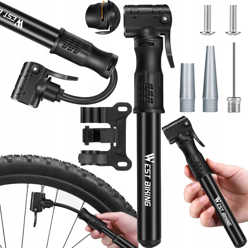 mini hand bicycle pump light with ball holder aluminium 100psi