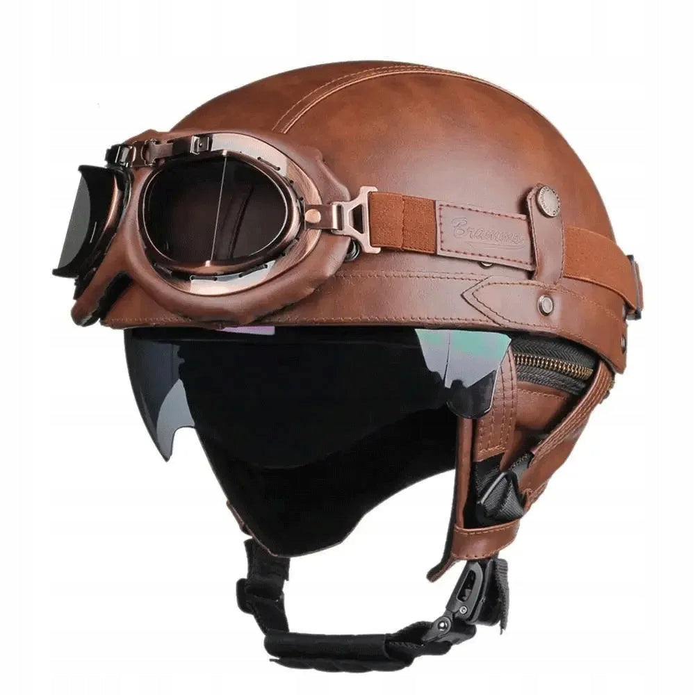 motorcycle helmet leather retro classic light chopper goggle set Manufacturer no brand