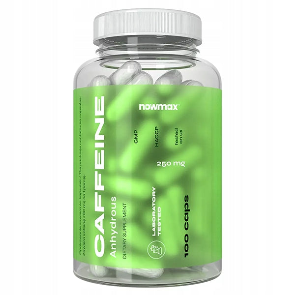nowmax NATURAL CAFFEINE ANHYDROUS 200mg 100caps CAFFEINE STIMULATION ENERGY Packaging status original