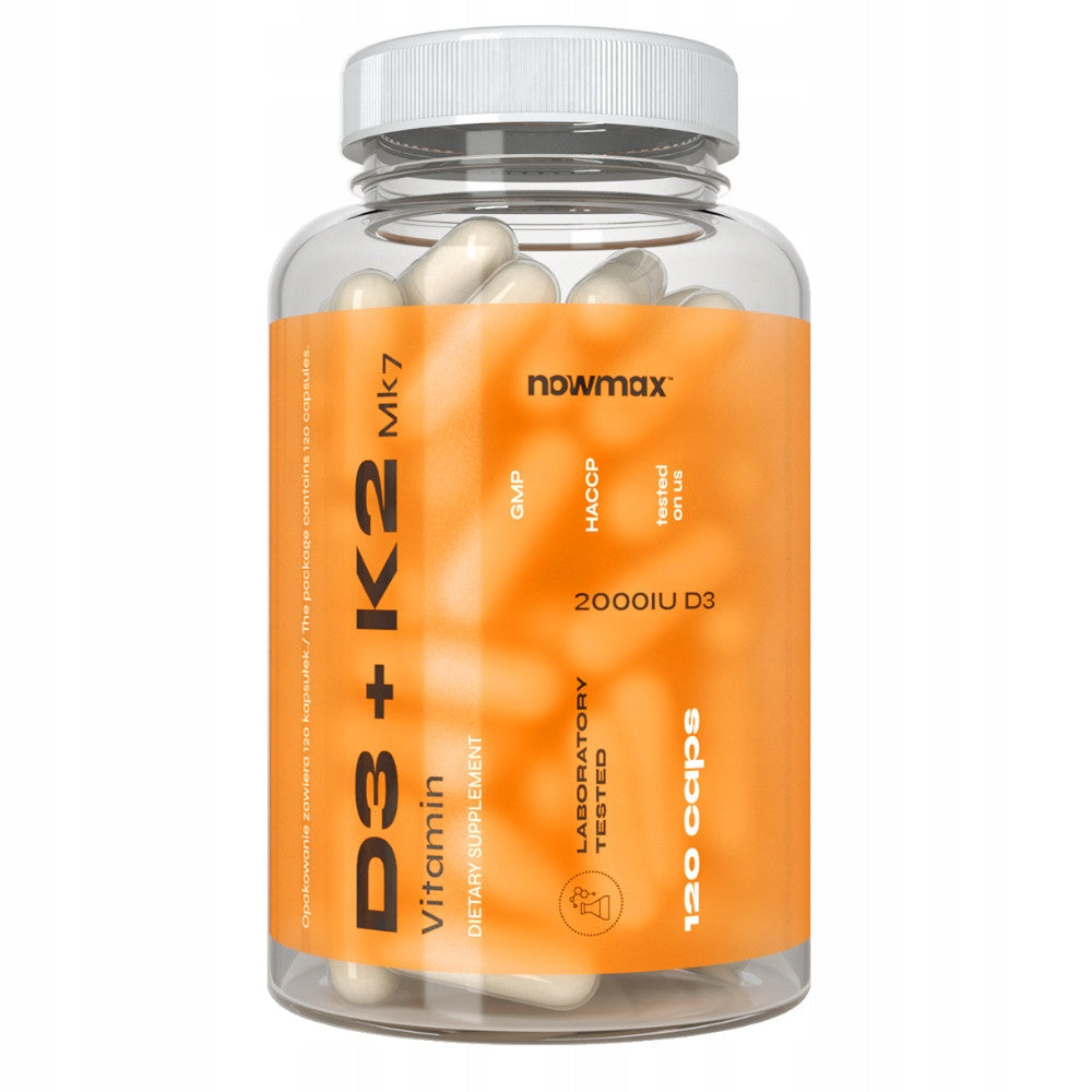 nowmax VITAMIN D3 2000IU K2 MK7 50 mcg 120 KAPS BONE RESISTANCE MUSCLE Brand nowmax
