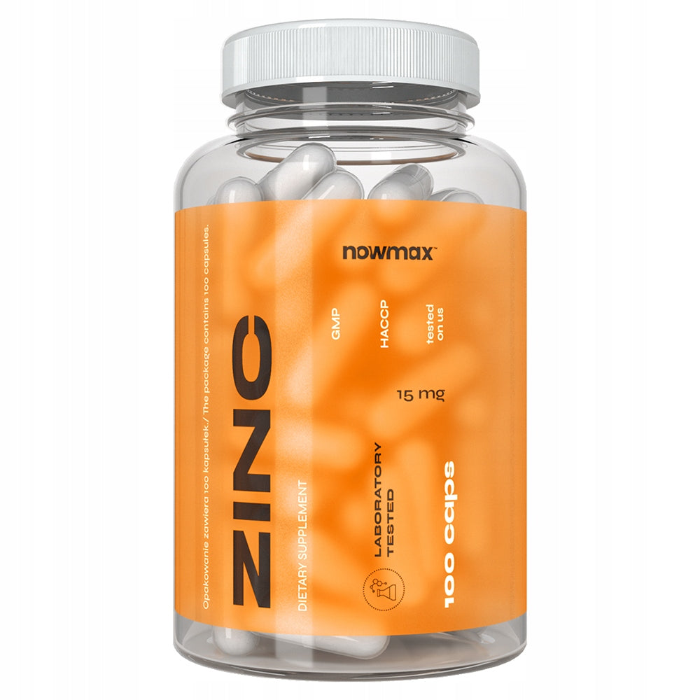 nowmax ZINC 15 mg 100 kaps ZINC CITRATE LIBIDO TESTOSTERONE STRENGTH Packaging status original