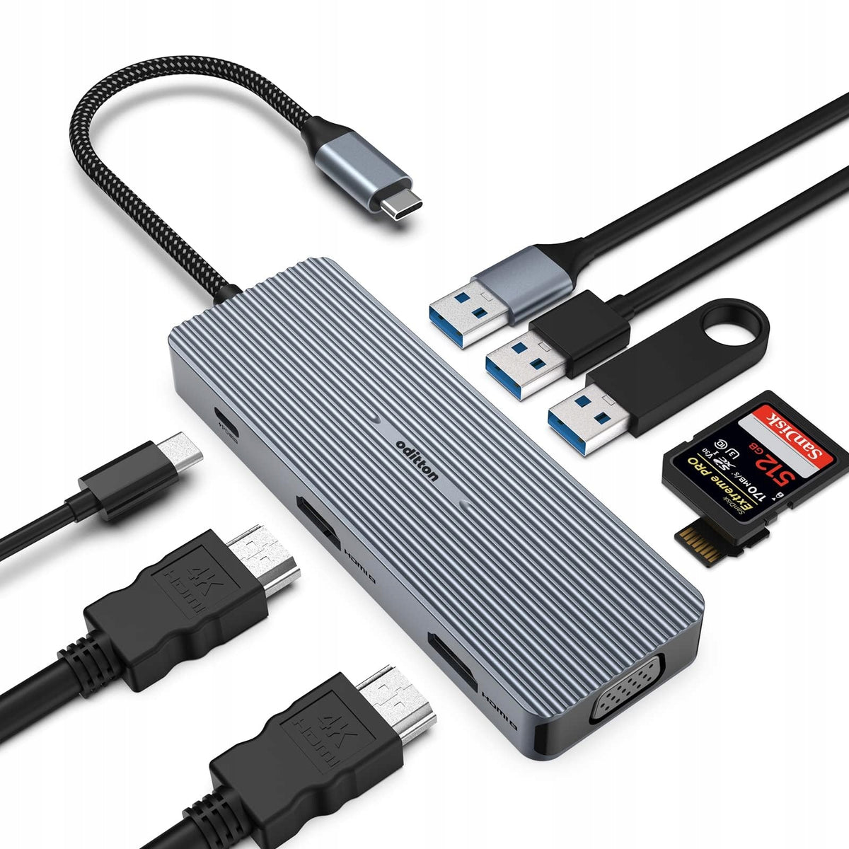 oditton Hub Usb C, 9 in 1, Multiport Adapter,
