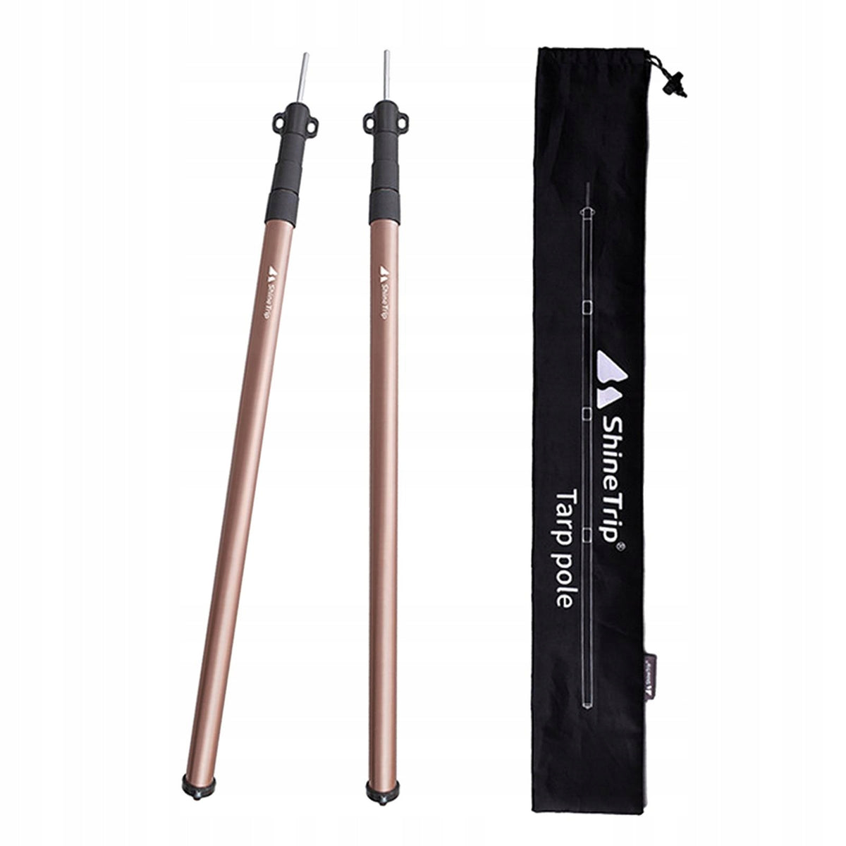 of 2 Universal Adjustable Alloy Telescopic Tent Rods 4 Sections Champagne