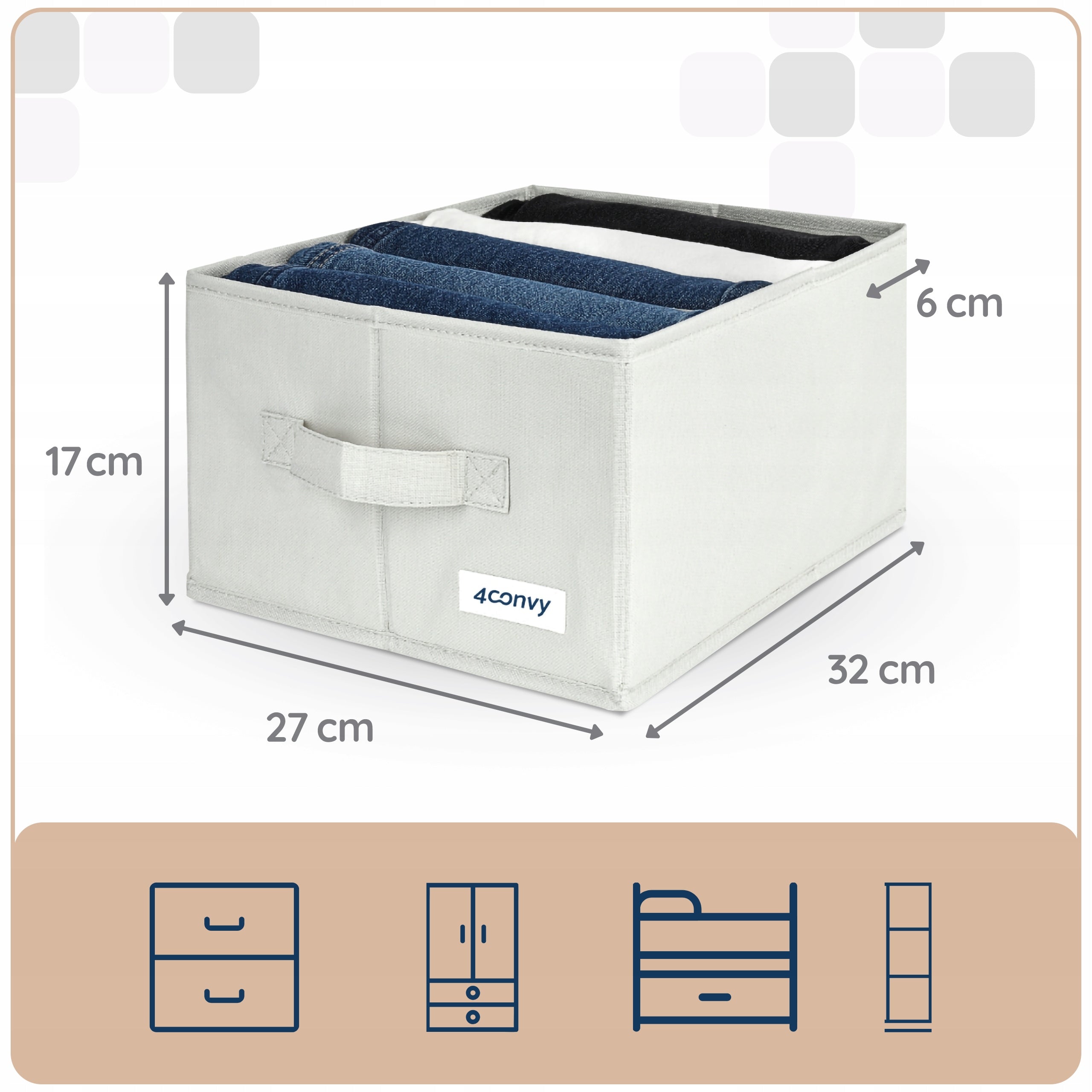 organizer clothes box pants for wardrobe drawer wardrobe 32x27x17 x2 Manufacturer code 5grids_gray